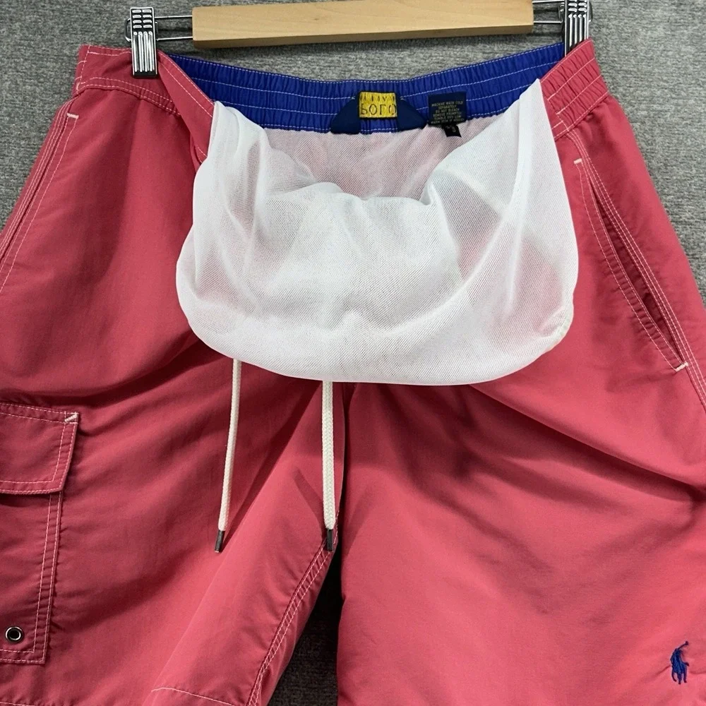Polo Ralph Lauren Swim Trunks Men Size Large Coral Pink Drawstrings Summer‎